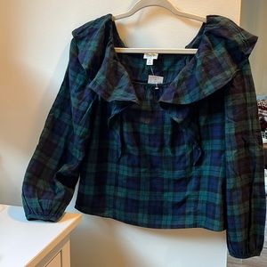 NWT! J. Crew Blackwatch Plaid Ruffle Top